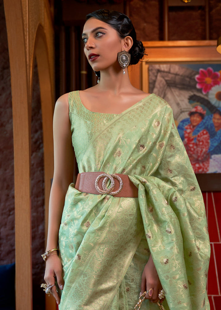 Sage Green Woven Tussar Silk Saree