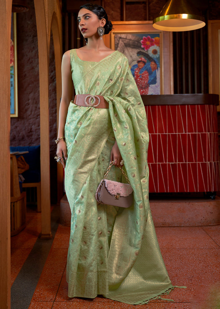 Sage Green Woven Tussar Silk Saree