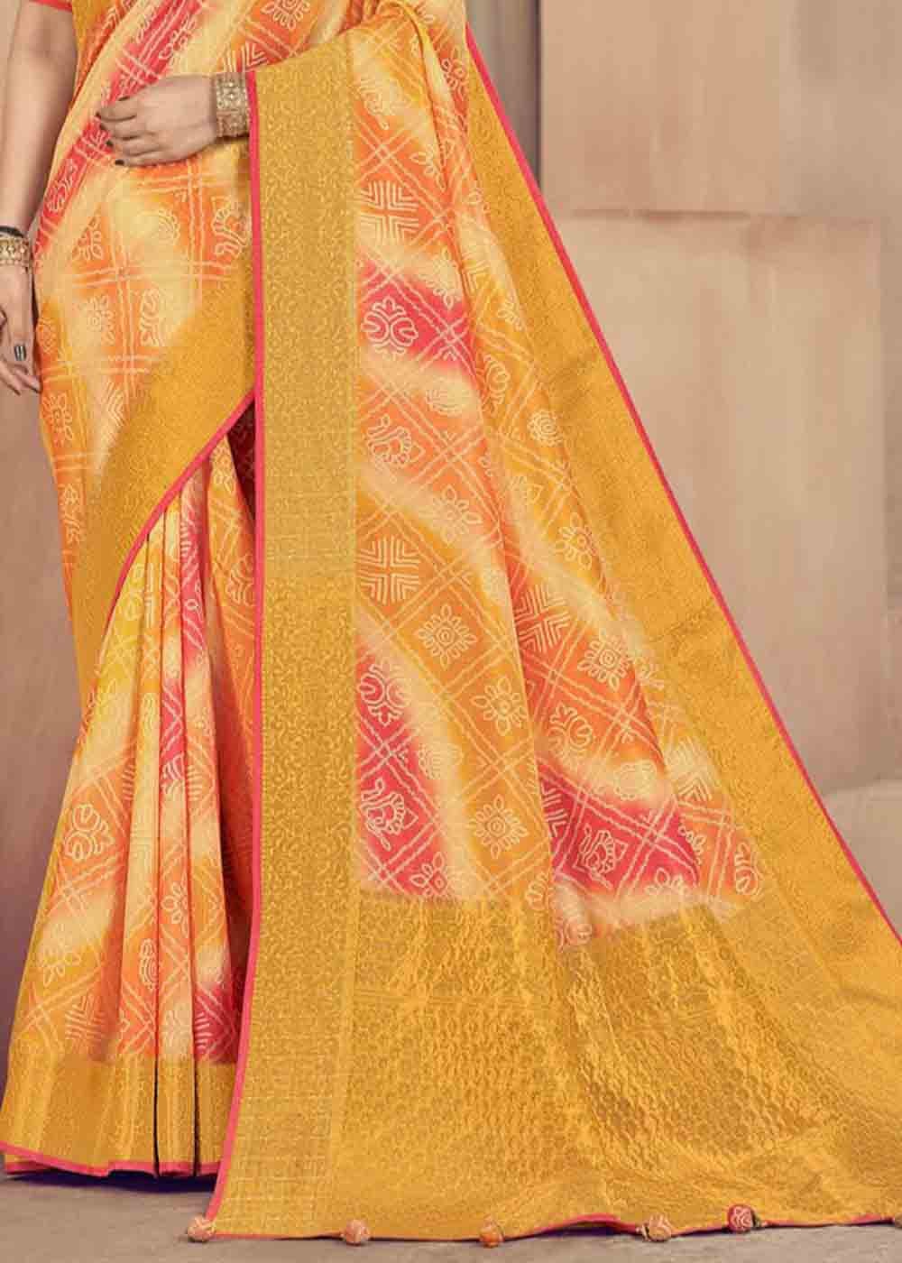 Shades Of Yellow Zari Woven Raw Silk Saree