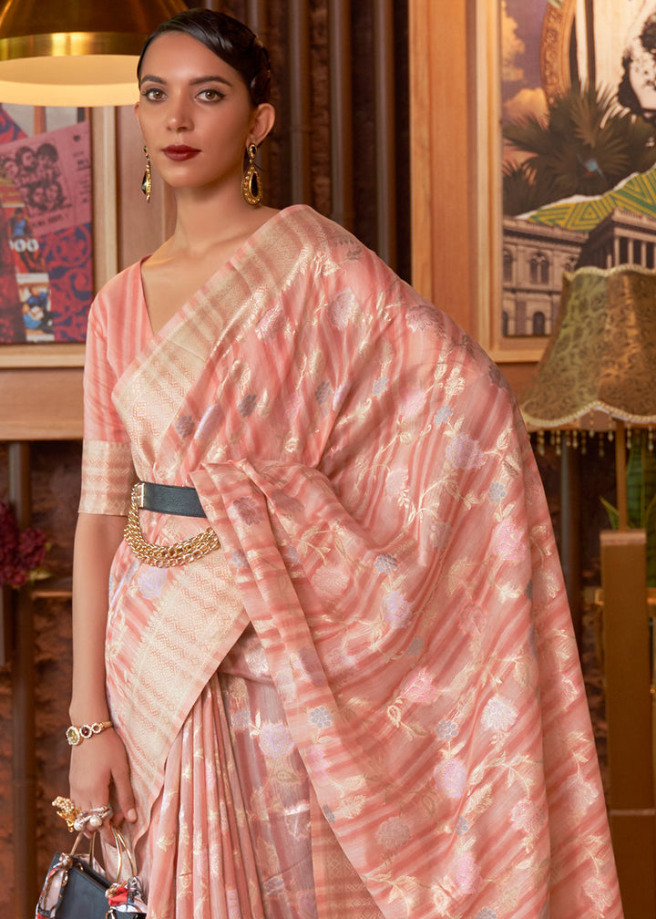 Shades Of Pink Handloom Weaving Linen Silk Saree