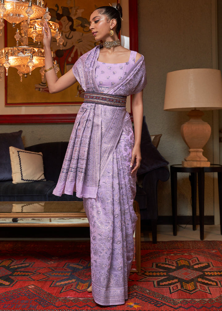 Ube Purple Kashmiri Woven Cotton Silk Saree