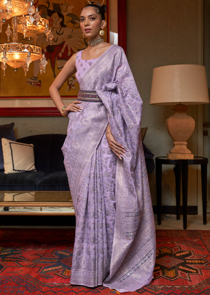 Ube Purple Kashmiri Woven Cotton Silk Saree