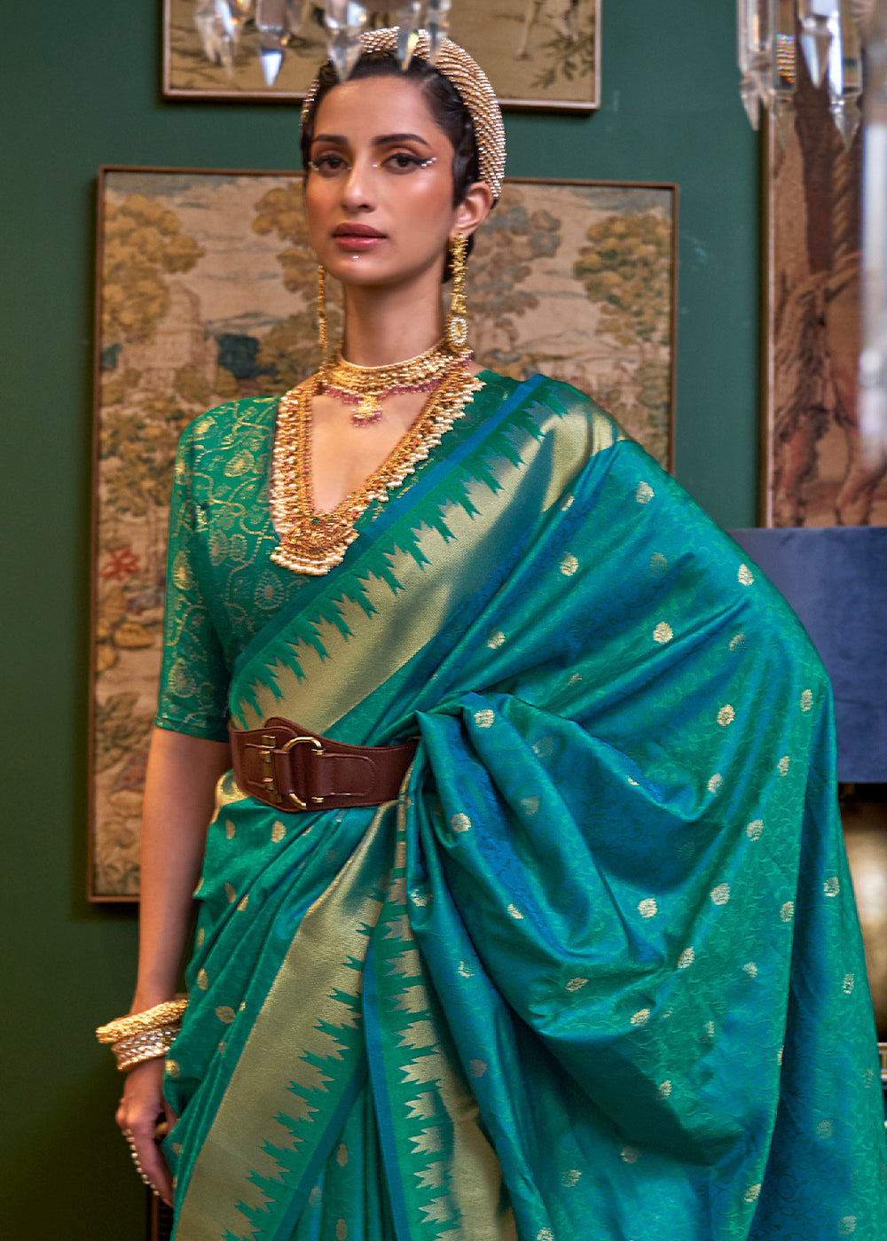 Peacock Blue Handloom Woven Banarasi Silk Saree