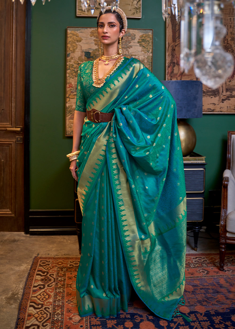 Peacock Blue Handloom Woven Banarasi Silk Saree
