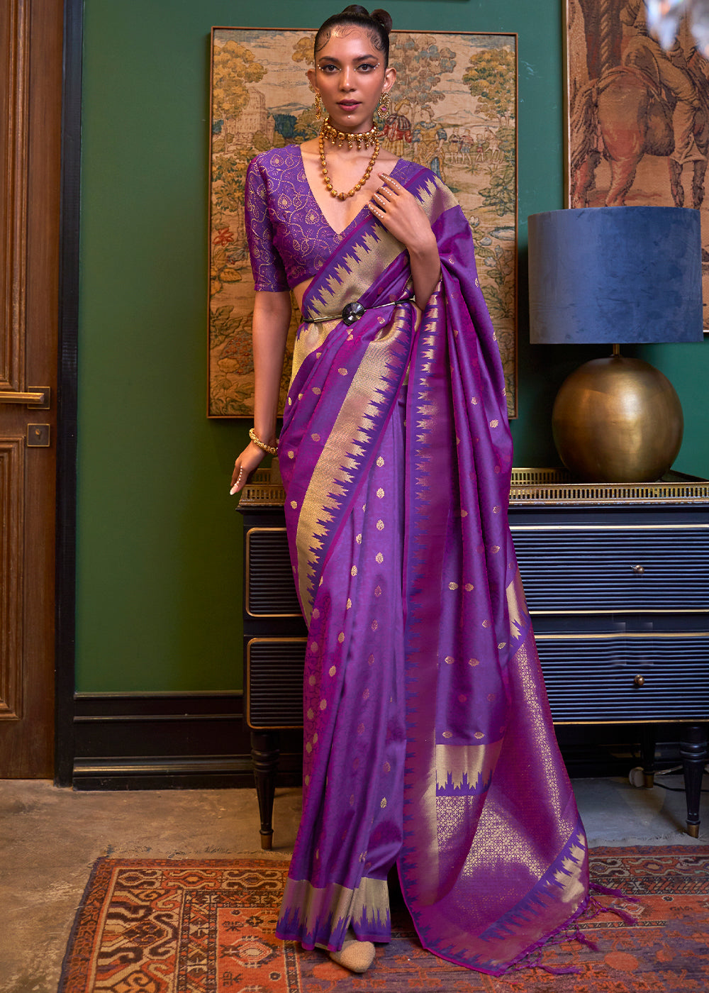Indigo Purple Handloom Woven Banarasi Silk Saree