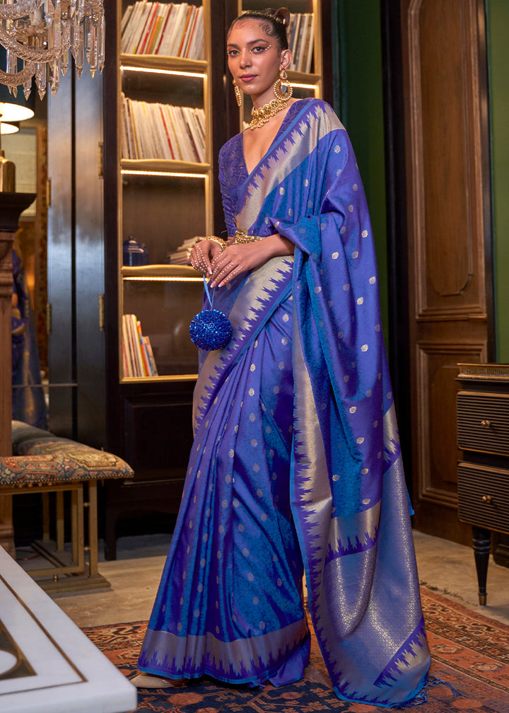 Admiral Blue Blue Handloom Woven Banarasi Silk Saree