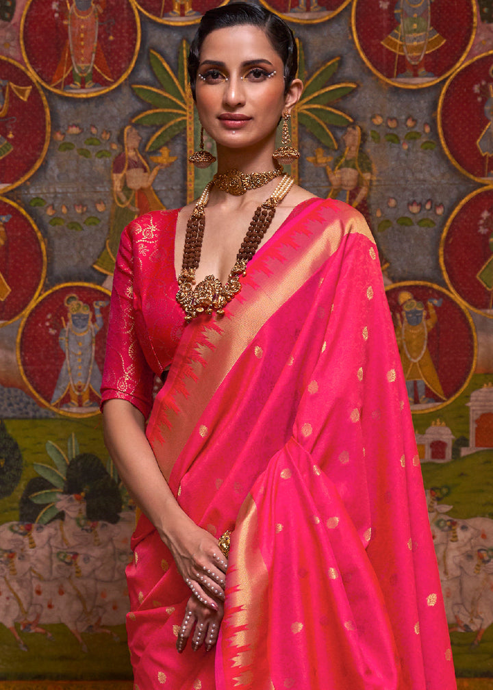 Strawberry Pink Handloom Woven Banarasi Silk Saree