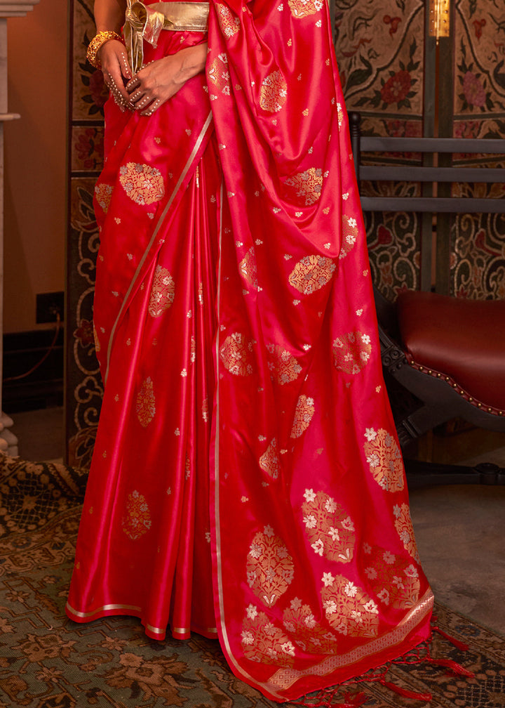 Tart Red Copper Zari Woven Satin Silk Saree