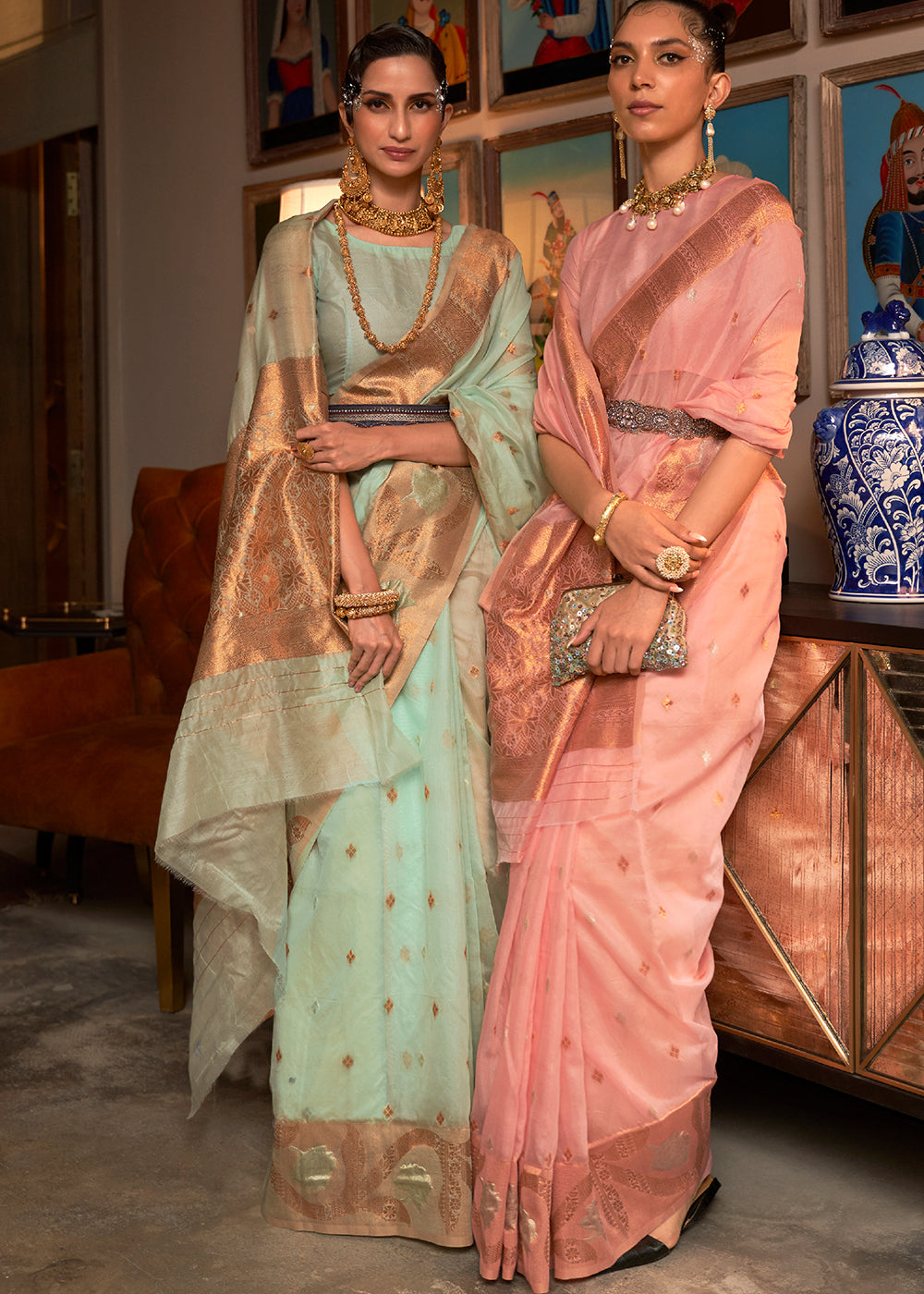 Pastel Green Copper Zari Handloom Woven Silk Saree