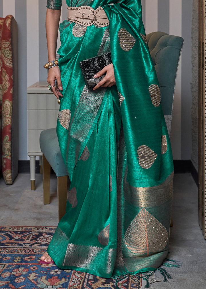 Jade Green Copper Zari Woven Silk Saree with Sequence work