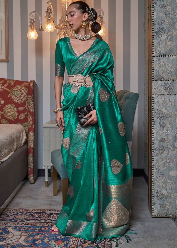 Jade Green Copper Zari Woven Silk Saree with Sequence work