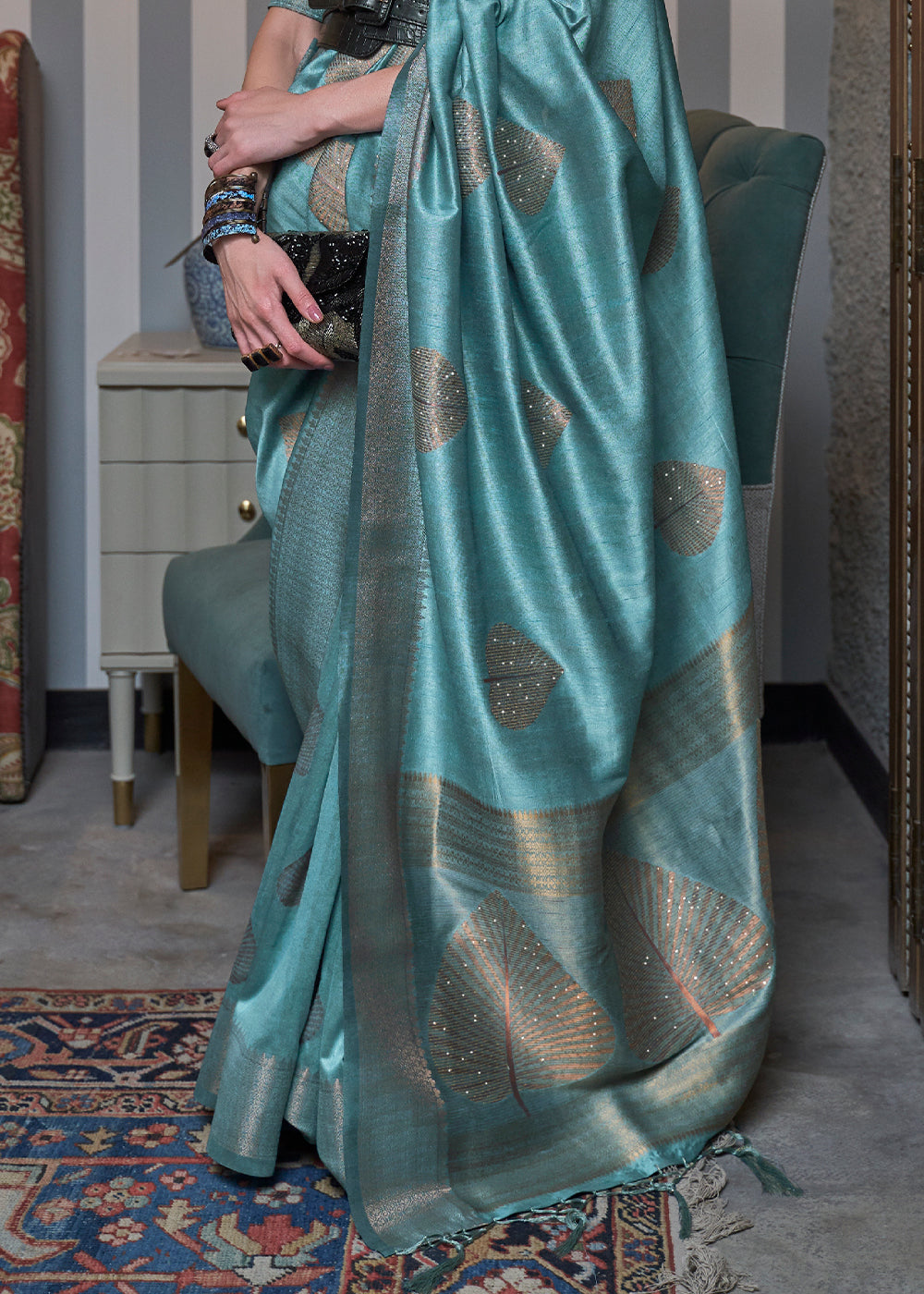Curious Blue Copper Zari Woven Silk Saree with Sequence work