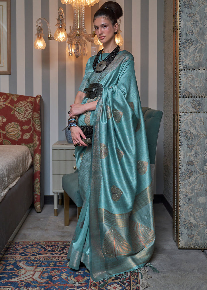 Curious Blue Copper Zari Woven Silk Saree with Sequence work