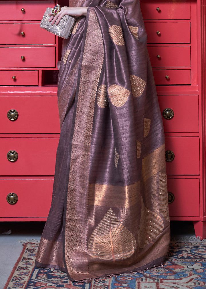 Mauve Purple Copper Zari Woven Silk Saree with Sequence work