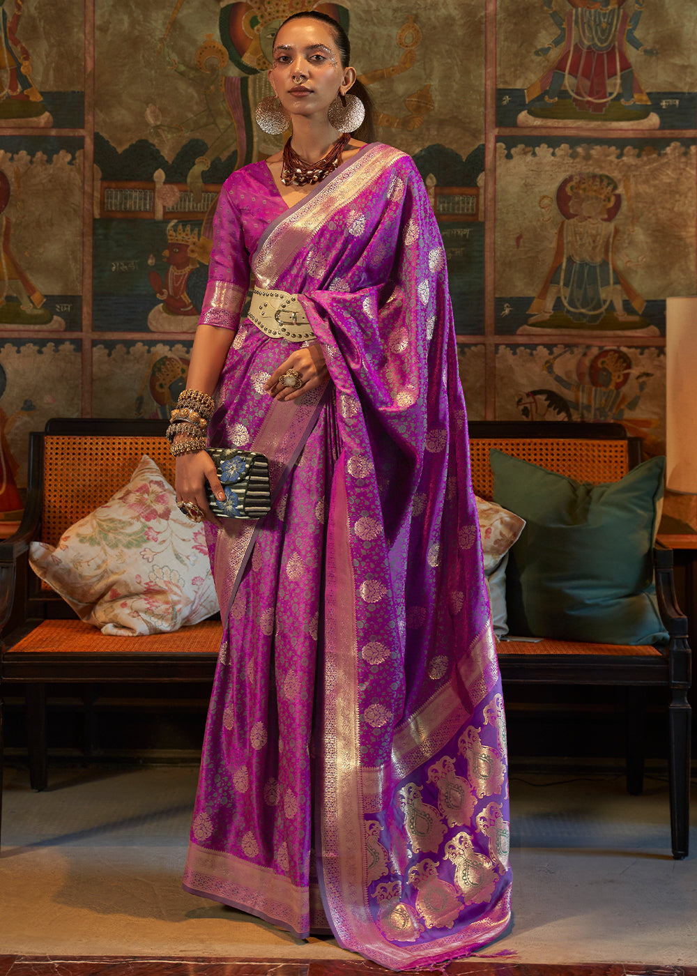 Lollipop Purple Tanchoi Handloom Woven Satin Silk Saree