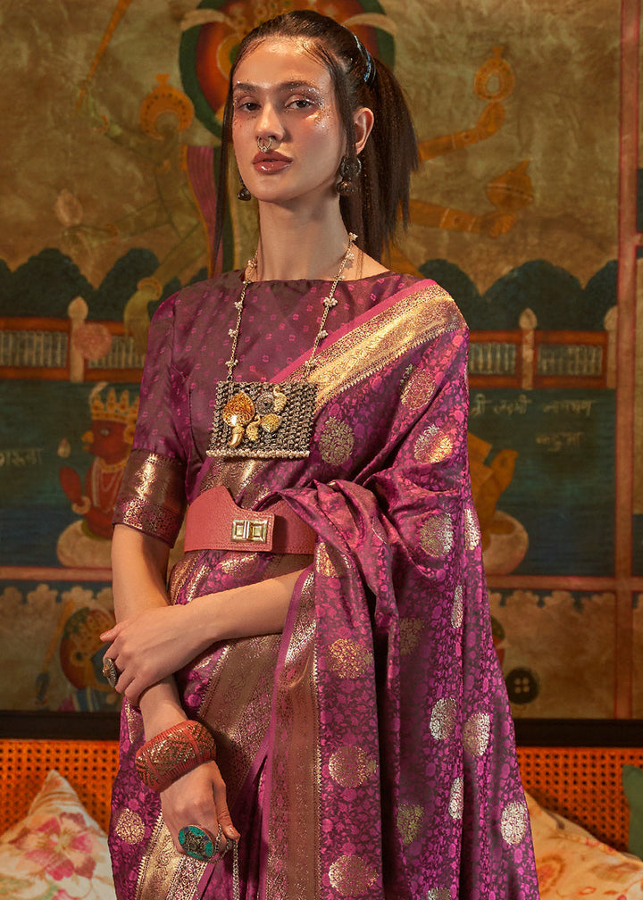 Tyrian Purple Tanchoi Handloom Woven Satin Silk Saree