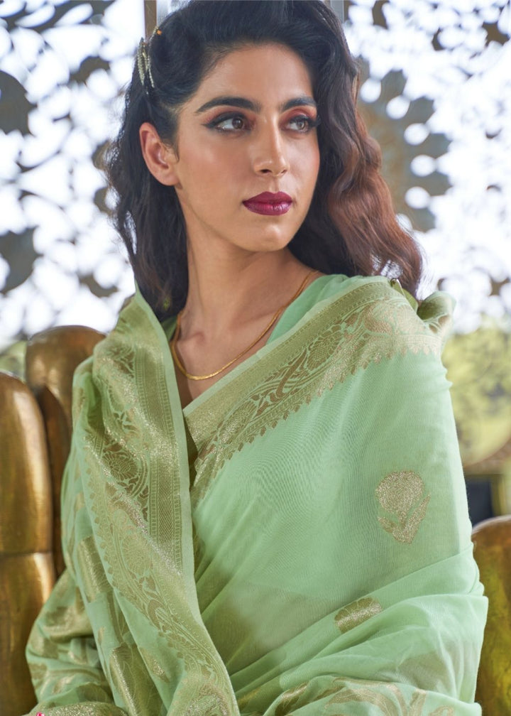 Mint Green Zari Woven Designer Silk Saree