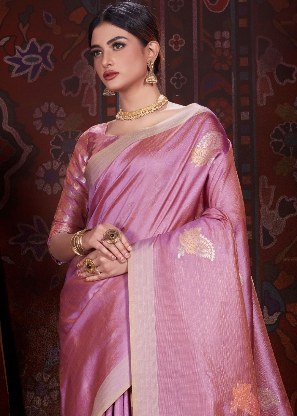 Lilac Violet Zari Woven Banarasi Silk Saree