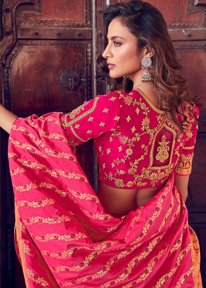 French Rose Pink Banarasi Silk Lehenga Choli with Khatli work Embroidery