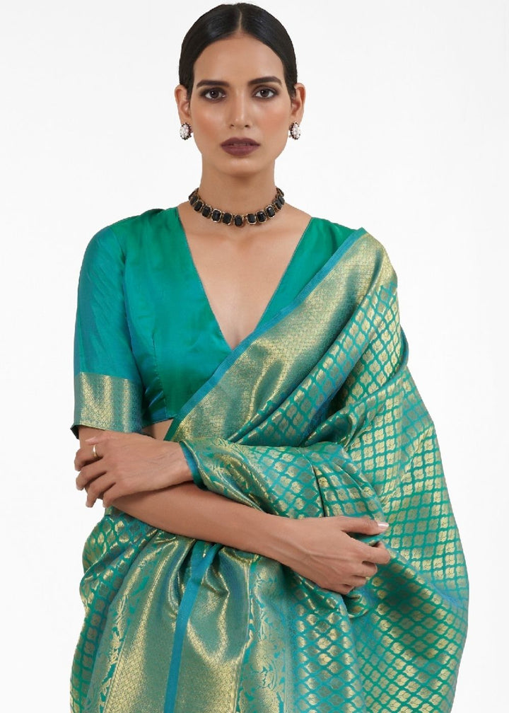 Persian Green Kanjivaram Soft Woven Silk Saree