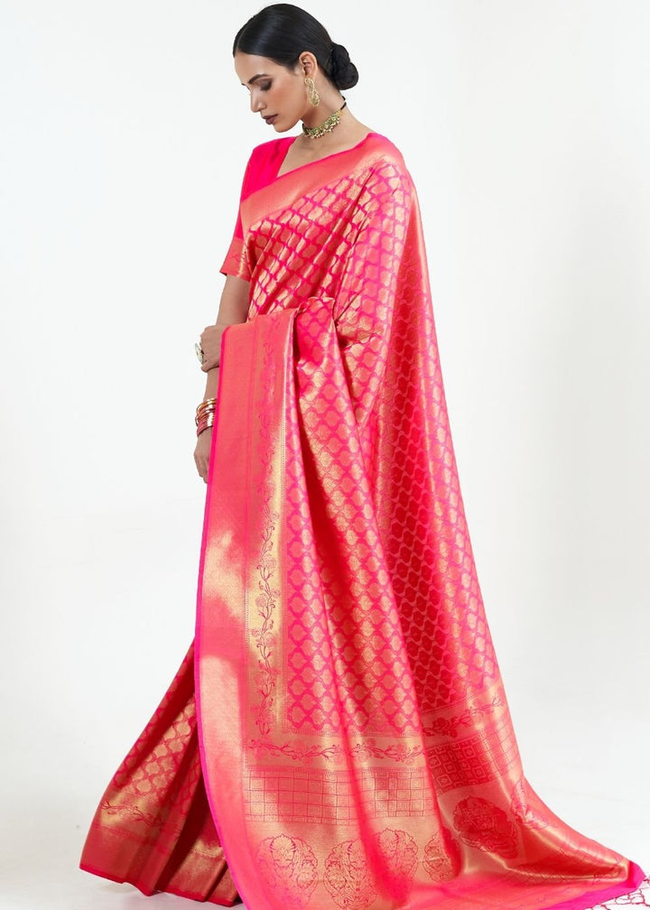 Hot Pink Woven Kanjivaram Silk Saree : Limited Edition