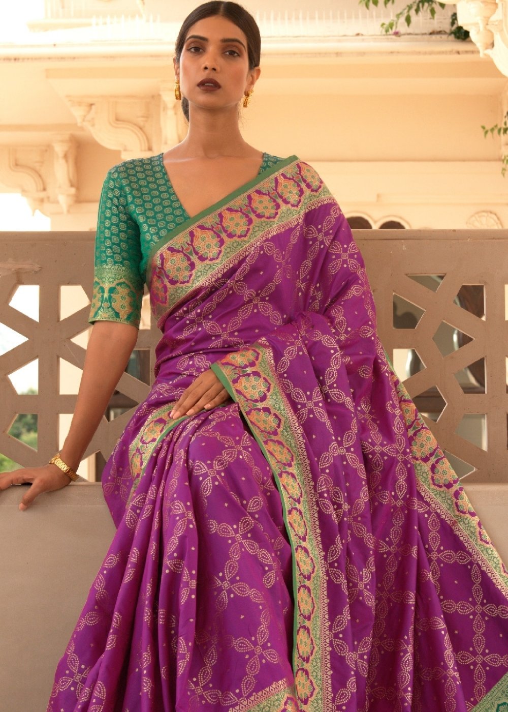 Lollipop Purple Woven Soft Banarasi Silk Saree with Contrast Pallu & Blouse