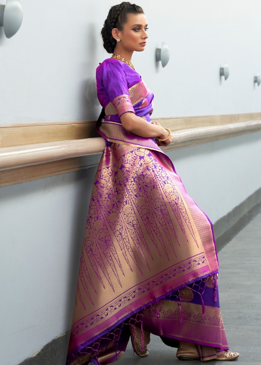 Royal Purple Woven Banarasi Silk Saree with overall Butti