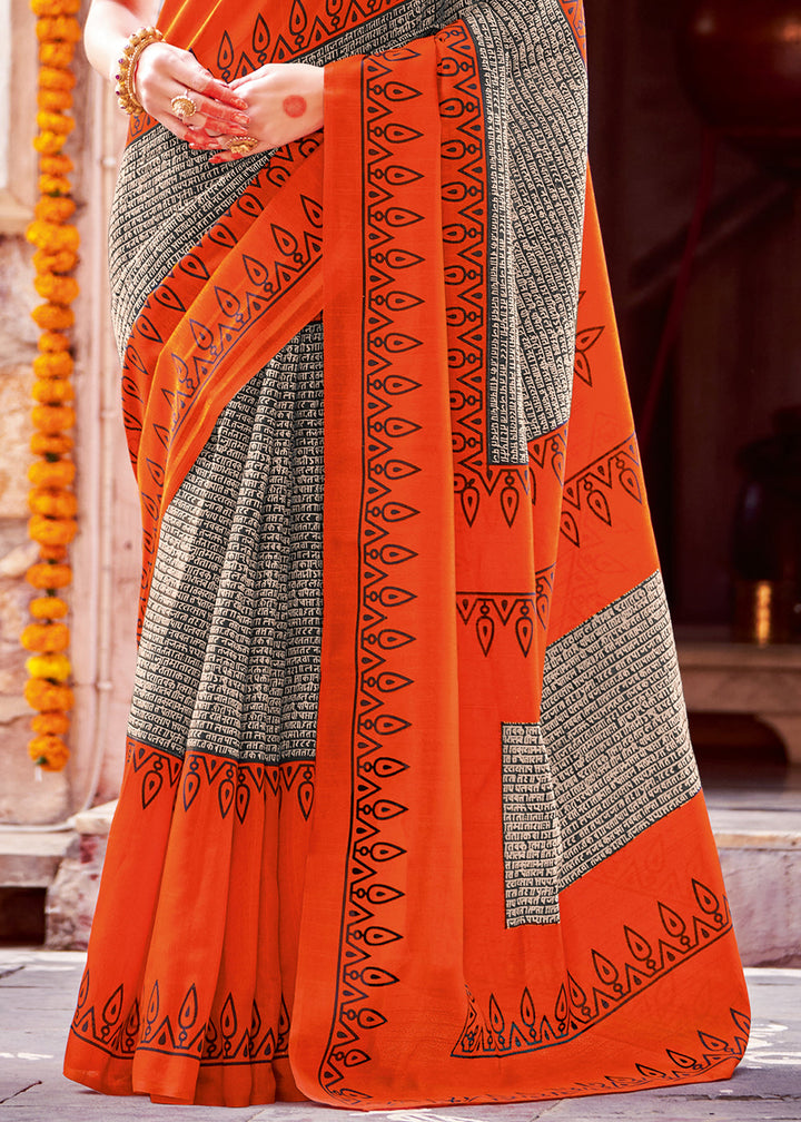 Bright Orange Bhagalpuri Printed Saree: Summer Edition