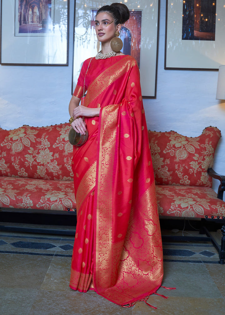 Red Pink Dual Tone Zari Woven Banarasi Silk Saree