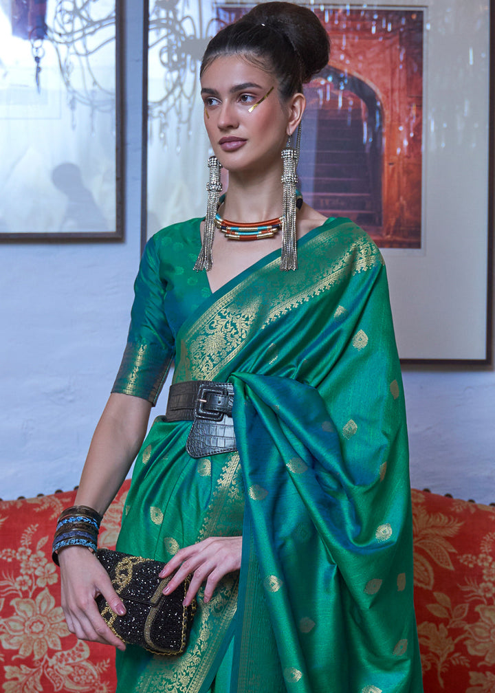 Dynasty Green Dual Tone Zari Woven Banarasi Silk Saree
