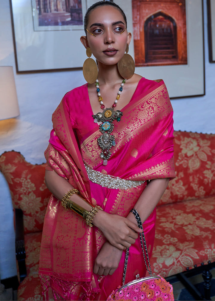 Hot Pink Dual Tone Zari Woven Banarasi Silk Saree