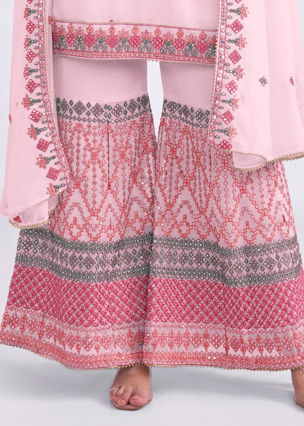 Baby Pink Designer Georgette Embroidered Suit