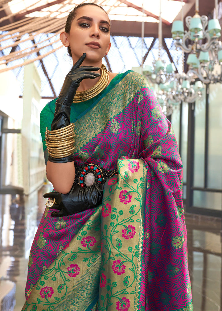 Purple & Green Zari Woven Banarasi Silk Saree