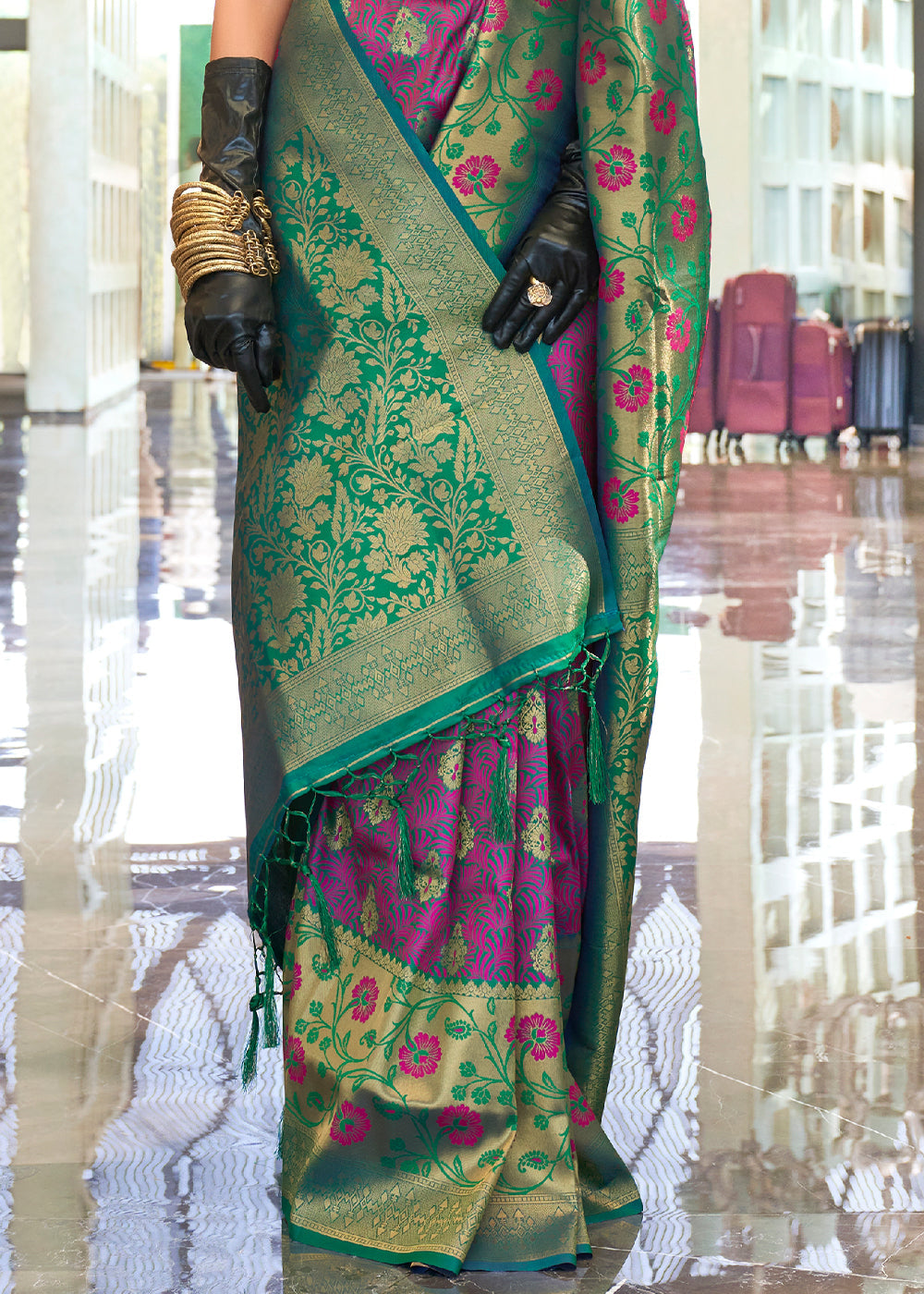 Purple & Green Zari Woven Banarasi Silk Saree