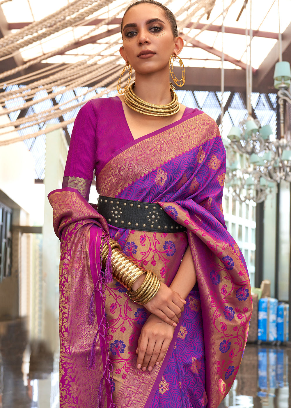 French Purple Zari Woven Banarasi Silk Saree