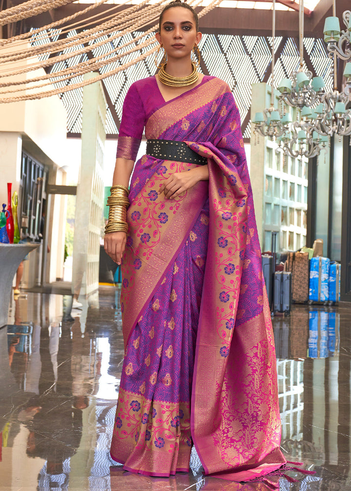 French Purple Zari Woven Banarasi Silk Saree
