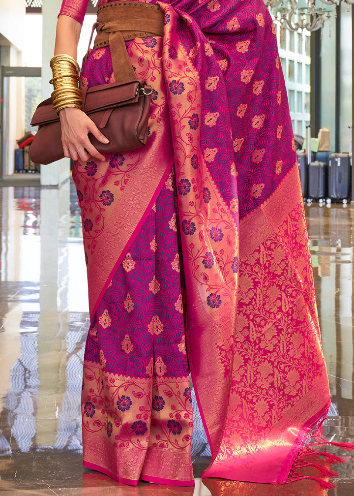 Purple & Pink Zari Woven Banarasi Silk Saree
