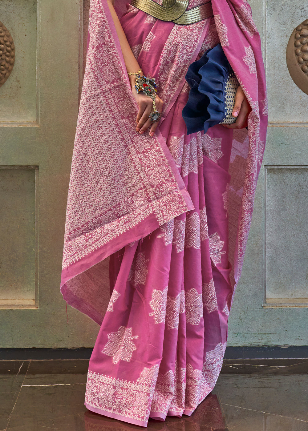 SpicyPink Purple Chikankari Weaving Silk Saree with Sequins work