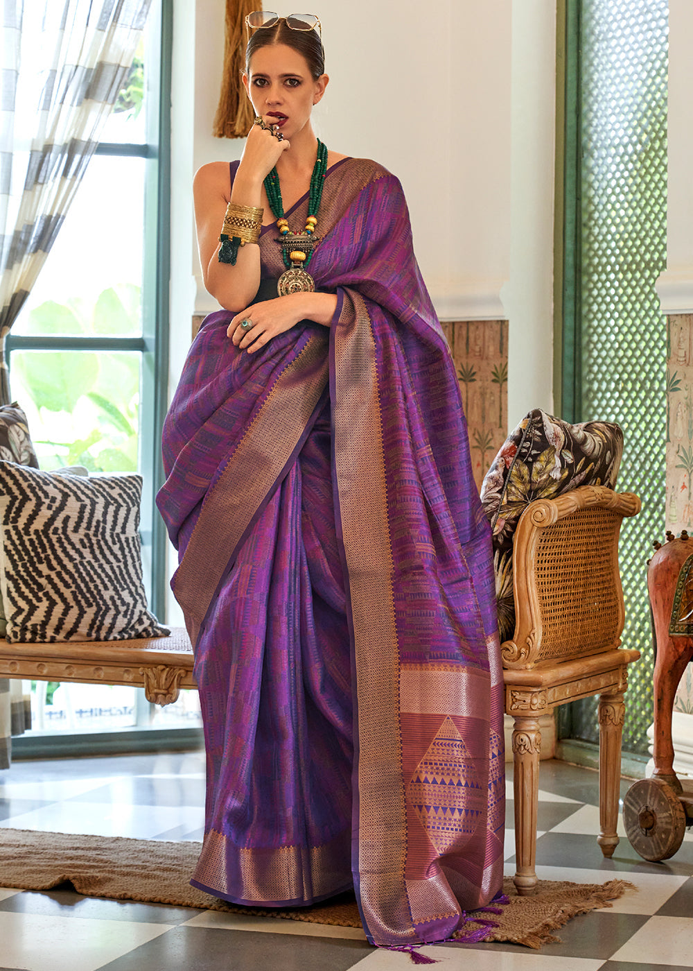 Indigo Purple Two Tone Handloom Weaving Organza Silk Saree : Top Pick