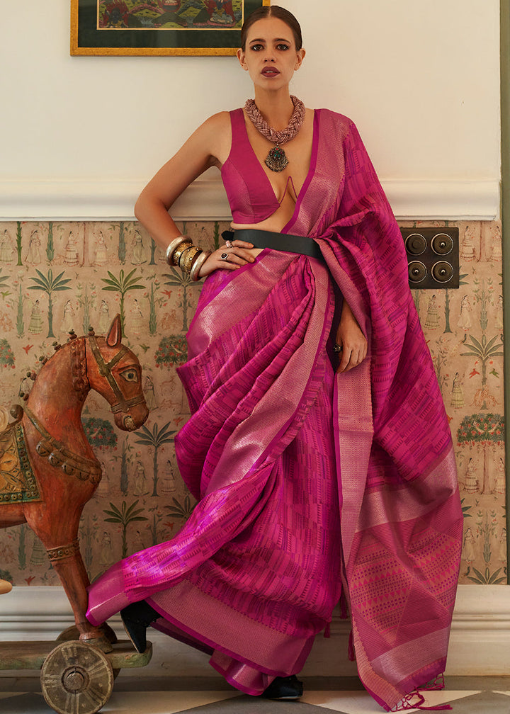 Magenta Pink Two Tone Handloom Weaving Organza Silk Saree : Top Pick