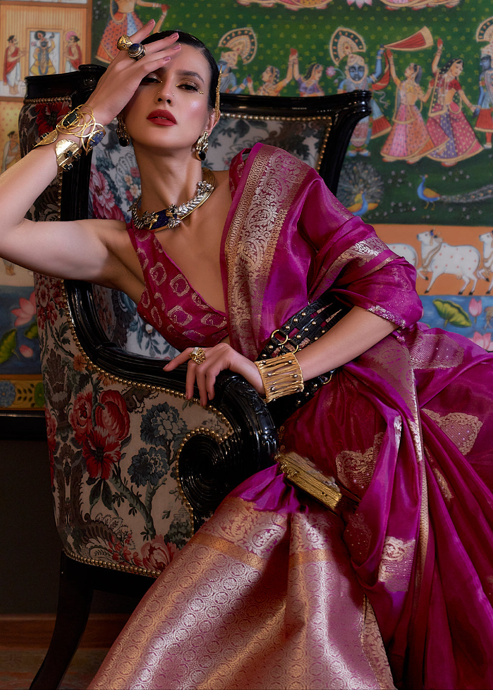 Lollipop Purple Handloom Woven Dual Tone Organza Silk Saree with Sequins Work