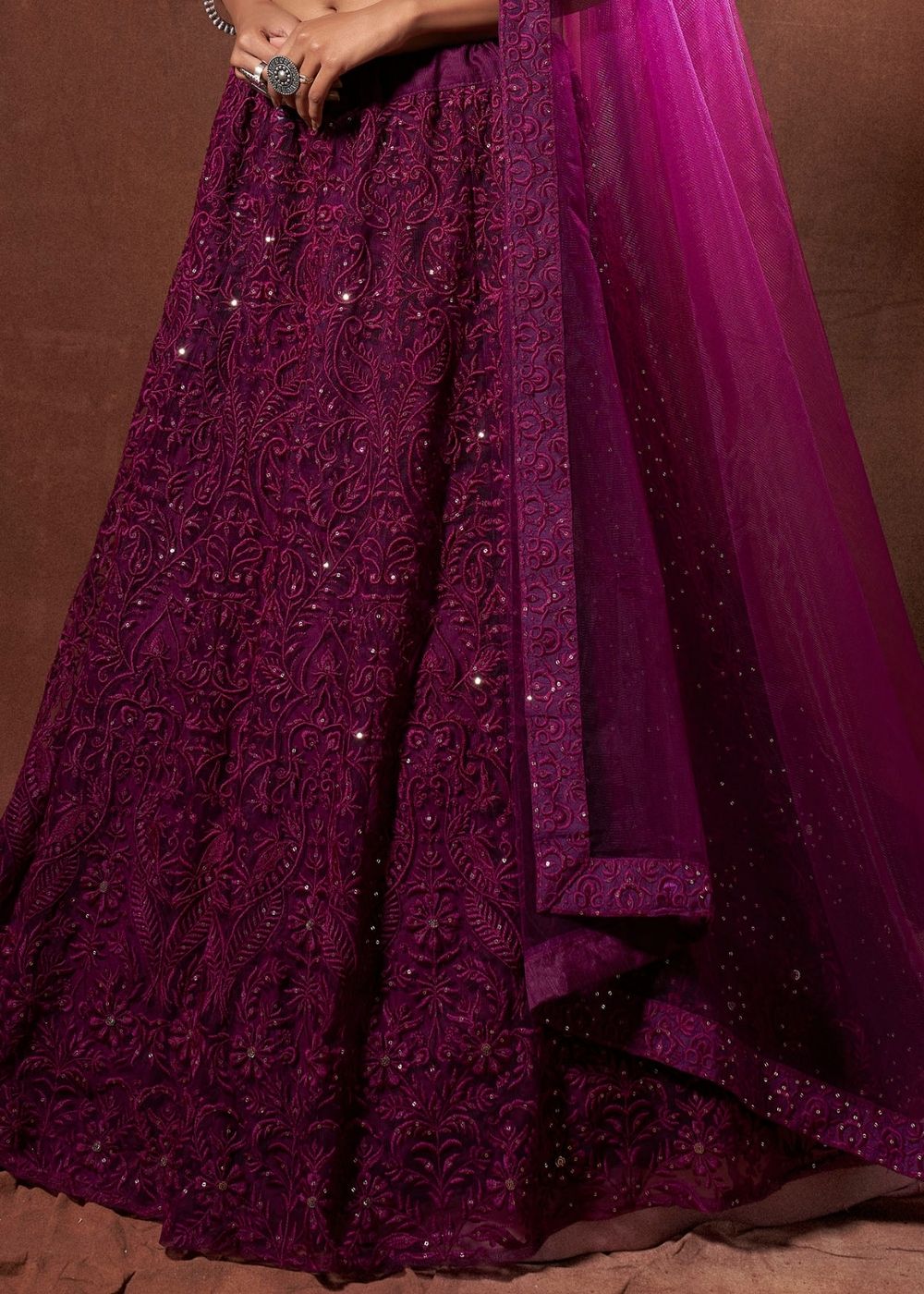Wine Purple Designer Soft Net Lehenga Choli with Thread & Sequins work