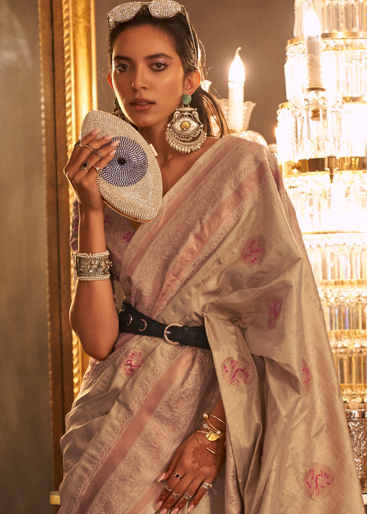 Light Brown Zari Handloom Woven Designer Silk Saree