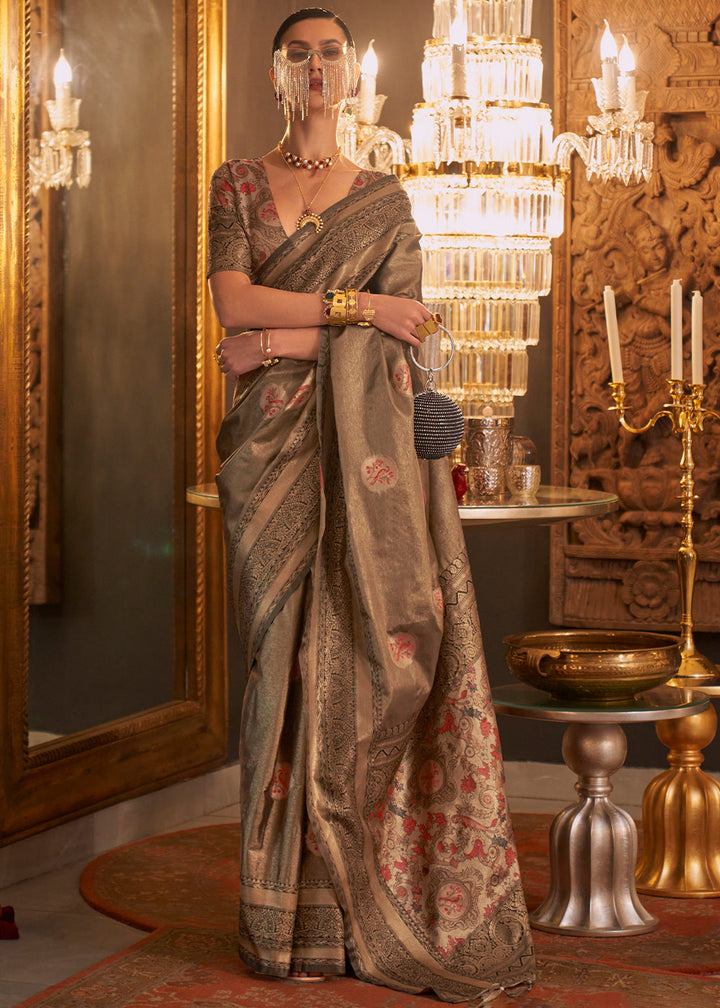 Shades Of Brown Zari Handloom Woven Designer Silk Saree