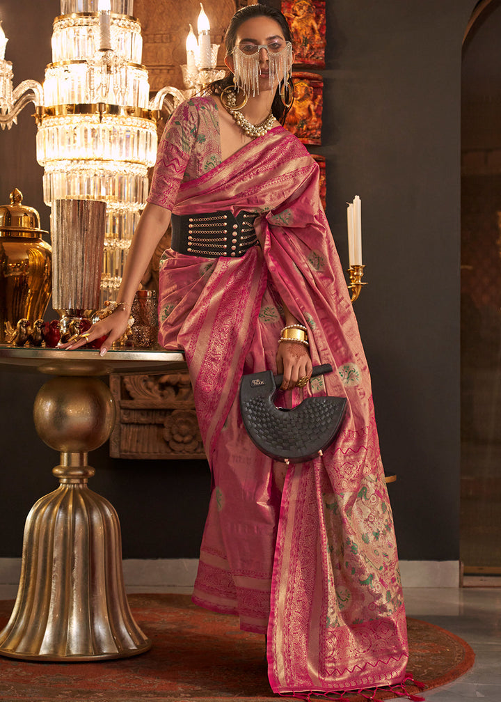 Shades Of Pink Zari Handloom Woven Designer Silk Saree