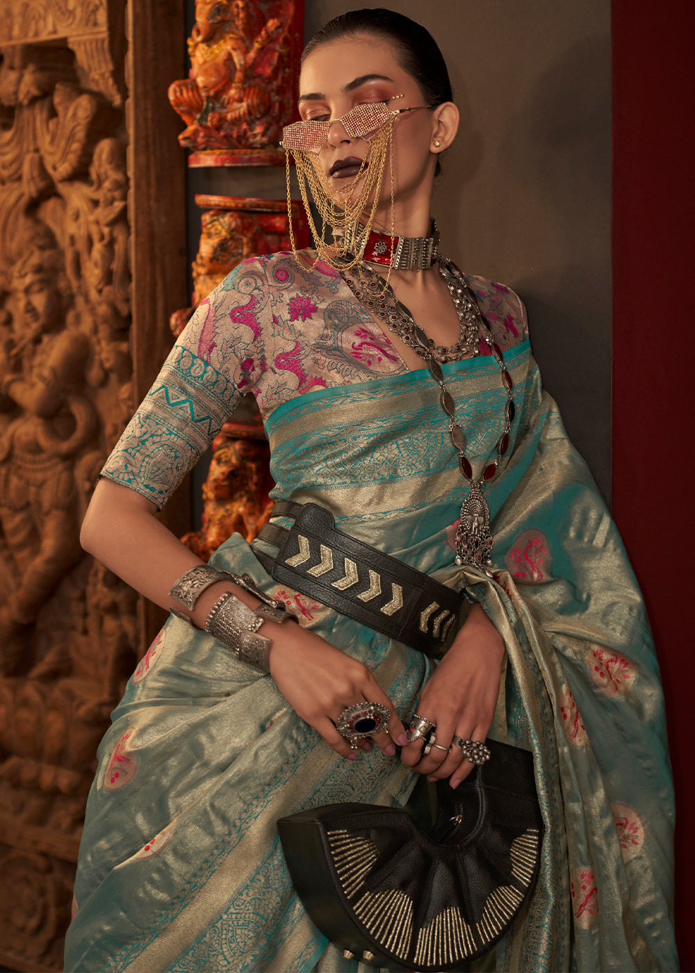 Shades Of Blue Zari Handloom Woven Designer Silk Saree