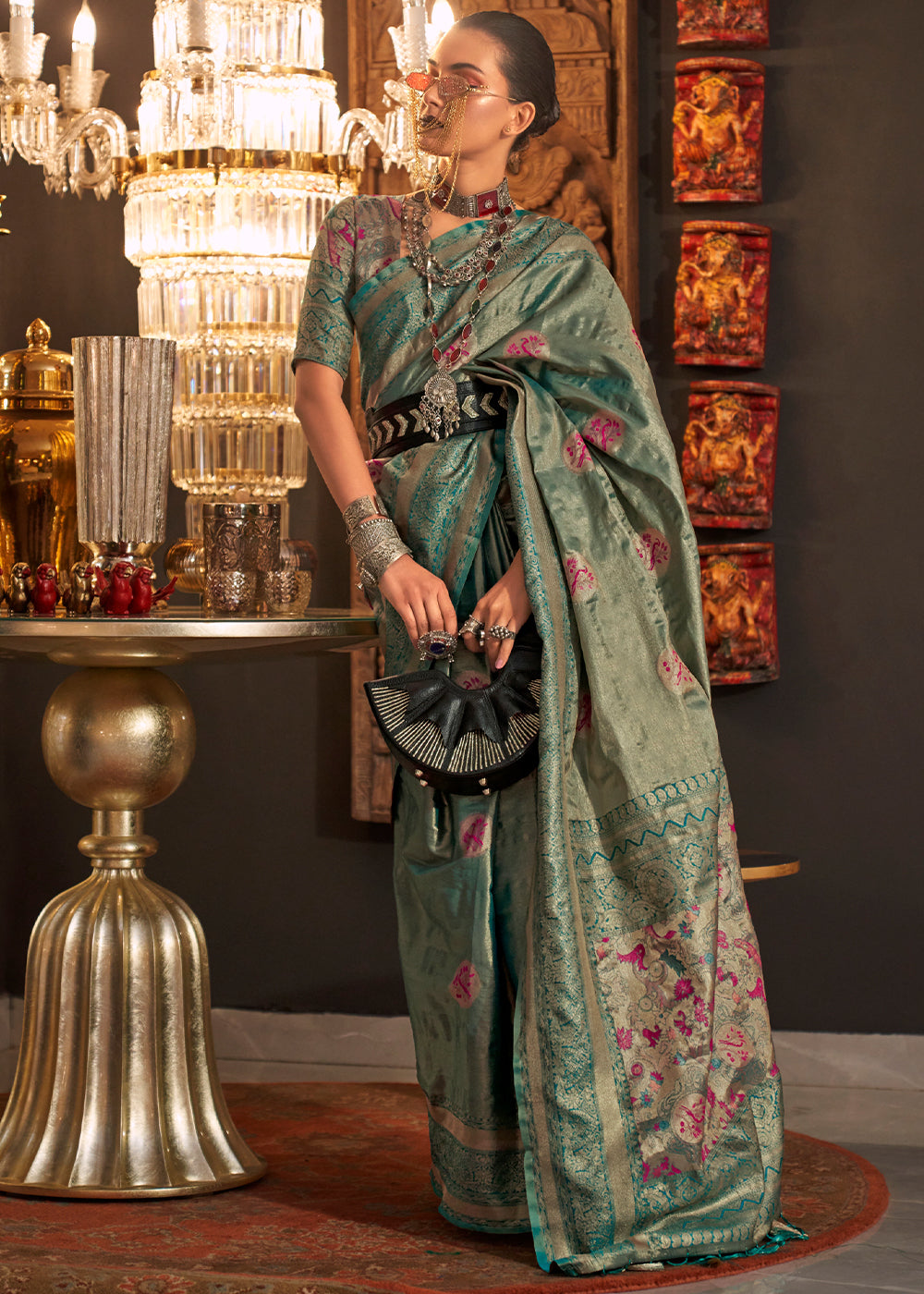 Shades Of Blue Zari Handloom Woven Designer Silk Saree