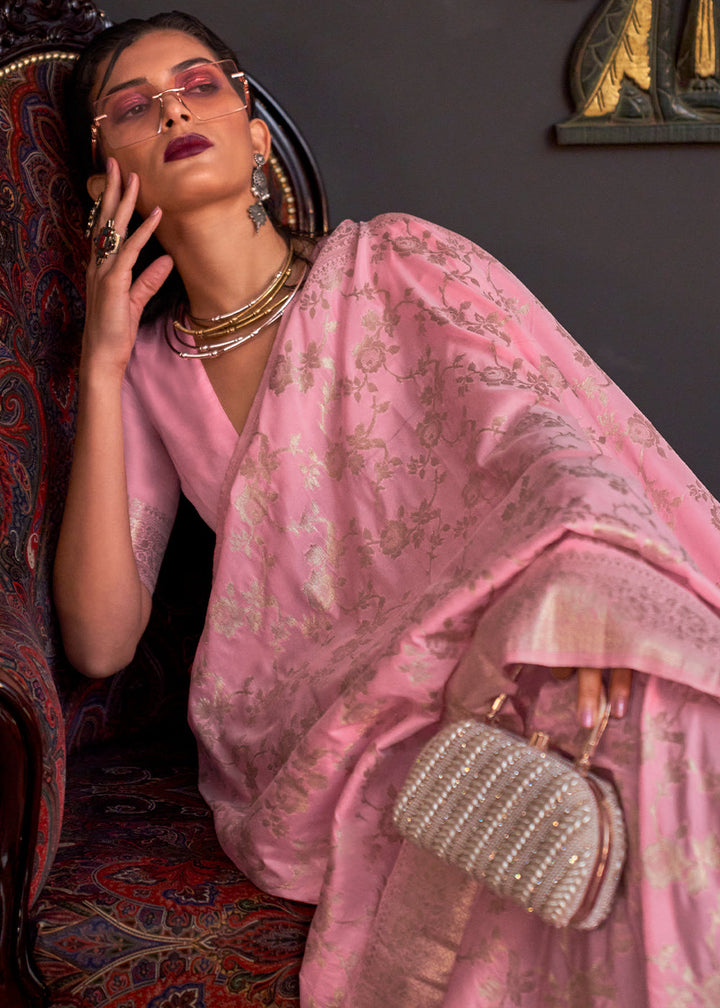 Persian Pink Zari Woven Banarasi Katan Silk Saree