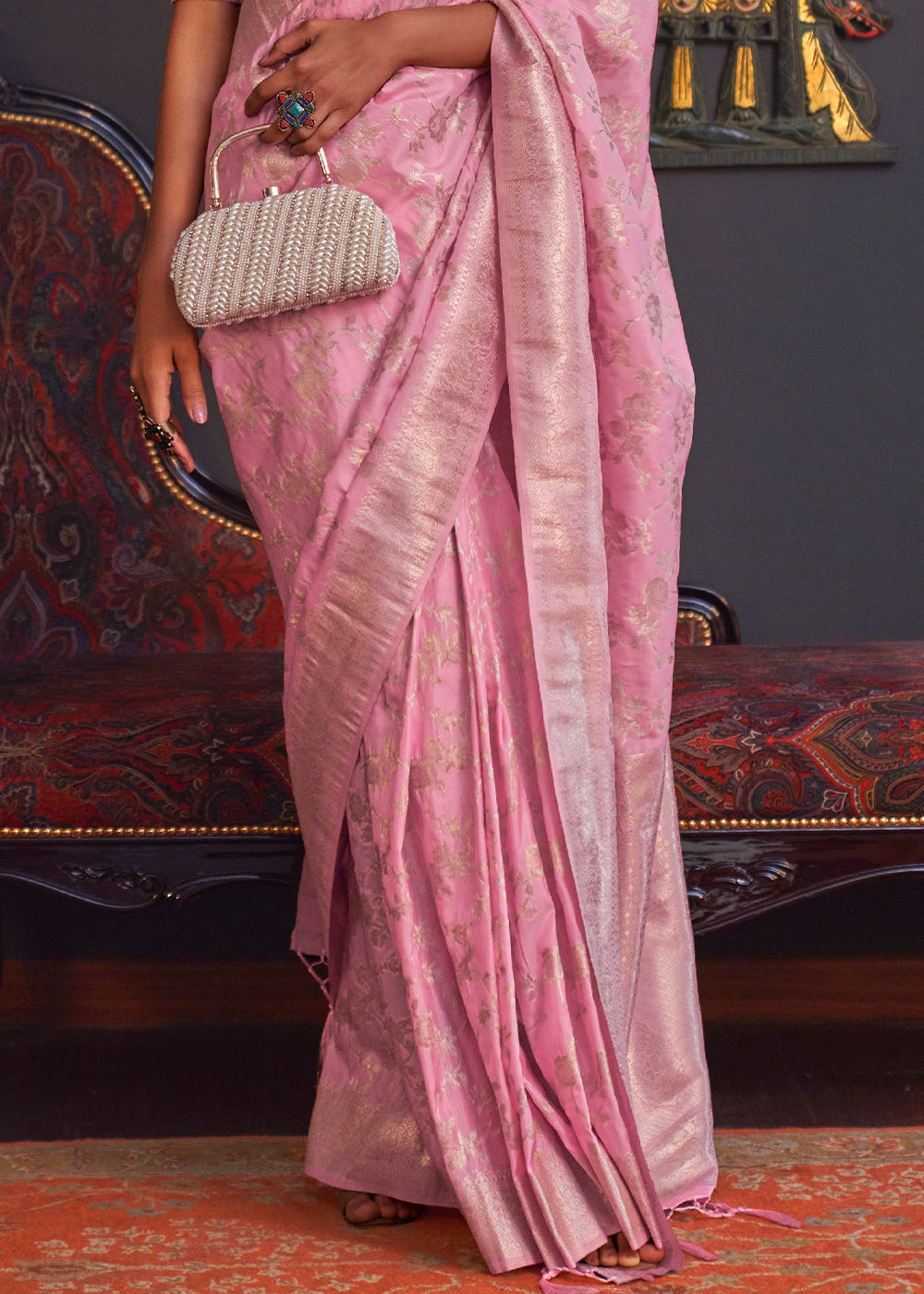Persian Pink Zari Woven Banarasi Katan Silk Saree