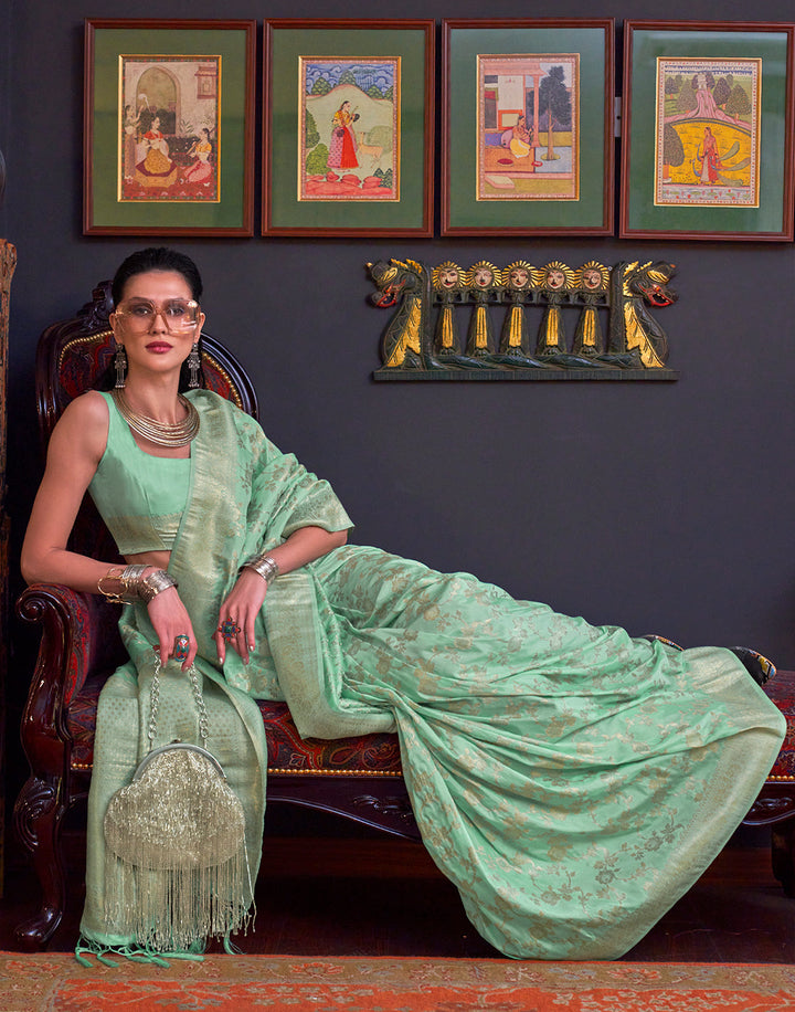 Mint Green Zari Woven Banarasi Katan Silk Saree